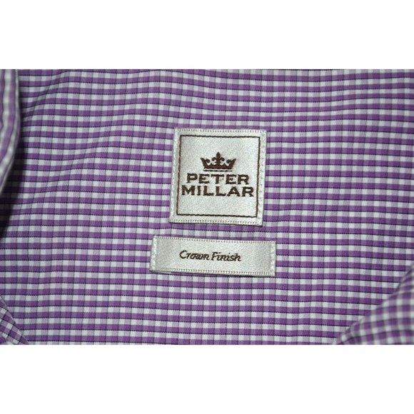 PETER MILLAR Crown Finish Long Sleeve Button Front Shirt SIZE MED Purple Check - Picture 5 of 6